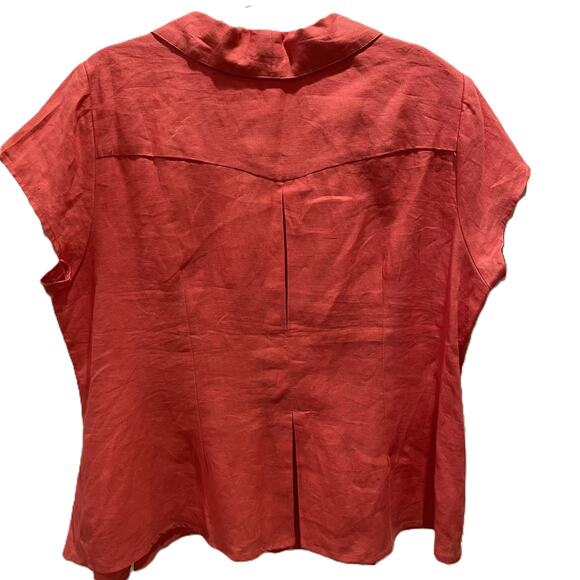 Fuchsia Coral Linen Shirt by Grace Elements, 20W‎ Pintuck Front Pleated Hem - Picture 6 of 13